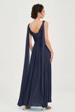 V Neck Chiffon Bridesmaid Dresses Pleated Ruched A Line Formal Evening Dress Gowns