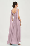 V Neck Chiffon Bridesmaid Dresses Pleated Ruched A Line Formal Evening Dress Gowns