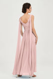 V Neck Chiffon Bridesmaid Dresses Pleated Ruched A Line Formal Evening Dress Gowns