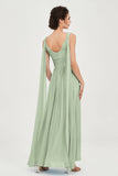 V Neck Chiffon Bridesmaid Dresses Pleated Ruched A Line Formal Evening Dress Gowns