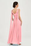 V Neck Chiffon Bridesmaid Dresses Pleated Ruched A Line Formal Evening Dress Gowns
