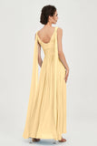 V Neck Chiffon Bridesmaid Dresses Pleated Ruched A Line Formal Evening Dress Gowns