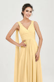 V Neck Chiffon Bridesmaid Dresses Pleated Ruched A Line Formal Evening Dress Gowns