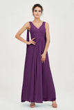 V Neck Chiffon Bridesmaid Dresses Pleated Ruched A Line Formal Evening Dress Gowns