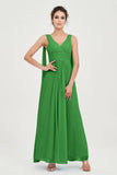 V Neck Chiffon Bridesmaid Dresses Pleated Ruched A Line Formal Evening Dress Gowns