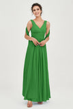 V Neck Chiffon Bridesmaid Dresses Pleated Ruched A Line Formal Evening Dress Gowns