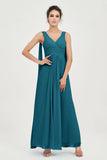 V Neck Chiffon Bridesmaid Dresses Pleated Ruched A Line Formal Evening Dress Gowns