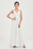 V Neck Chiffon Bridesmaid Dresses Pleated Ruched A Line Formal Evening Dress Gowns