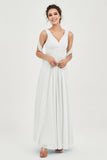 V Neck Chiffon Bridesmaid Dresses Pleated Ruched A Line Formal Evening Dress Gowns