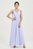 V Neck Chiffon Bridesmaid Dresses Pleated Ruched A Line Formal Evening Dress Gowns