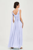 V Neck Chiffon Bridesmaid Dresses Pleated Ruched A Line Formal Evening Dress Gowns