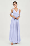 V Neck Chiffon Bridesmaid Dresses Pleated Ruched A Line Formal Evening Dress Gowns