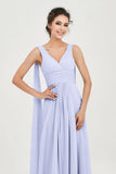 V Neck Chiffon Bridesmaid Dresses Pleated Ruched A Line Formal Evening Dress Gowns
