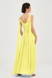 V Neck Chiffon Bridesmaid Dresses Pleated Ruched A Line Formal Evening Dress Gowns