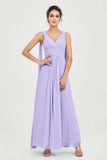 V Neck Chiffon Bridesmaid Dresses Pleated Ruched A Line Formal Evening Dress Gowns