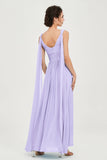 V Neck Chiffon Bridesmaid Dresses Pleated Ruched A Line Formal Evening Dress Gowns