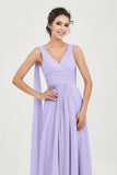 V Neck Chiffon Bridesmaid Dresses Pleated Ruched A Line Formal Evening Dress Gowns
