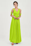 V Neck Chiffon Bridesmaid Dresses Pleated Ruched A Line Formal Evening Dress Gowns