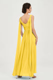 V Neck Chiffon Bridesmaid Dresses Pleated Ruched A Line Formal Evening Dress Gowns