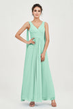 V Neck Chiffon Bridesmaid Dresses Pleated Ruched A Line Formal Evening Dress Gowns