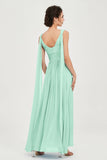 V Neck Chiffon Bridesmaid Dresses Pleated Ruched A Line Formal Evening Dress Gowns