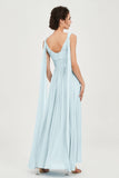 V Neck Chiffon Bridesmaid Dresses Pleated Ruched A Line Formal Evening Dress Gowns