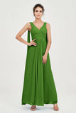 V Neck Chiffon Bridesmaid Dresses Pleated Ruched A Line Formal Evening Dress Gowns