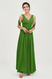 V Neck Chiffon Bridesmaid Dresses Pleated Ruched A Line Formal Evening Dress Gowns