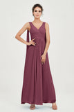 V Neck Chiffon Bridesmaid Dresses Pleated Ruched A Line Formal Evening Dress Gowns