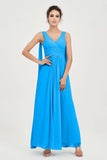 V Neck Chiffon Bridesmaid Dresses Pleated Ruched A Line Formal Evening Dress Gowns