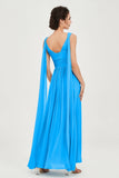V Neck Chiffon Bridesmaid Dresses Pleated Ruched A Line Formal Evening Dress Gowns