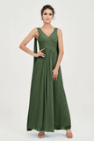 V Neck Chiffon Bridesmaid Dresses Pleated Ruched A Line Formal Evening Dress Gowns