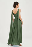 V Neck Chiffon Bridesmaid Dresses Pleated Ruched A Line Formal Evening Dress Gowns