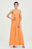 V Neck Chiffon Bridesmaid Dresses Pleated Ruched A Line Formal Evening Dress Gowns