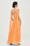 V Neck Chiffon Bridesmaid Dresses Pleated Ruched A Line Formal Evening Dress Gowns