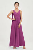 V Neck Chiffon Bridesmaid Dresses Pleated Ruched A Line Formal Evening Dress Gowns