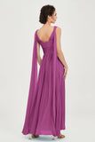 V Neck Chiffon Bridesmaid Dresses Pleated Ruched A Line Formal Evening Dress Gowns