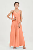 V Neck Chiffon Bridesmaid Dresses Pleated Ruched A Line Formal Evening Dress Gowns