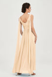 V Neck Chiffon Bridesmaid Dresses Pleated Ruched A Line Formal Evening Dress Gowns