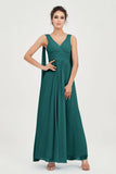 V Neck Chiffon Bridesmaid Dresses Pleated Ruched A Line Formal Evening Dress Gowns