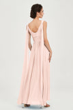 V Neck Chiffon Bridesmaid Dresses Pleated Ruched A Line Formal Evening Dress Gowns