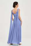 V Neck Chiffon Bridesmaid Dresses Pleated Ruched A Line Formal Evening Dress Gowns