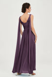 V Neck Chiffon Bridesmaid Dresses Pleated Ruched A Line Formal Evening Dress Gowns
