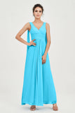 V Neck Chiffon Bridesmaid Dresses Pleated Ruched A Line Formal Evening Dress Gowns