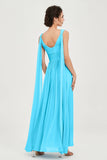 V Neck Chiffon Bridesmaid Dresses Pleated Ruched A Line Formal Evening Dress Gowns