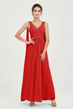 V Neck Chiffon Bridesmaid Dresses Pleated Ruched A Line Formal Evening Dress Gowns