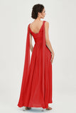 V Neck Chiffon Bridesmaid Dresses Pleated Ruched A Line Formal Evening Dress Gowns