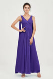 V Neck Chiffon Bridesmaid Dresses Pleated Ruched A Line Formal Evening Dress Gowns