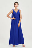V Neck Chiffon Bridesmaid Dresses Pleated Ruched A Line Formal Evening Dress Gowns
