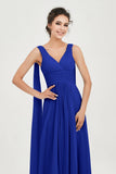 V Neck Chiffon Bridesmaid Dresses Pleated Ruched A Line Formal Evening Dress Gowns